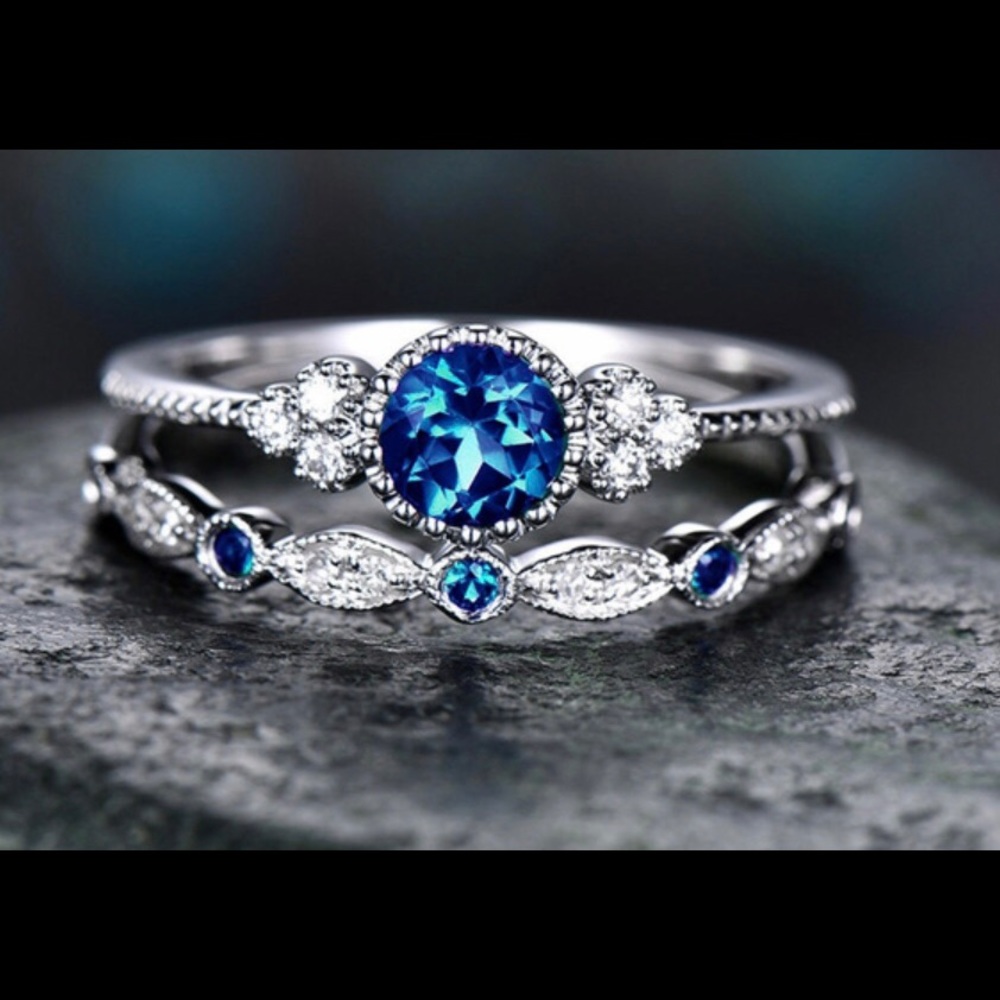 Beautiful Blue and Silver Stacked Rings.